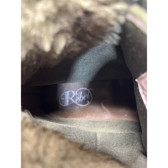 Womens Modern Rebel Olive Faux Suede Ankle Boots With Faux Fur Lining & Lace-Up - Picture 12 of 14